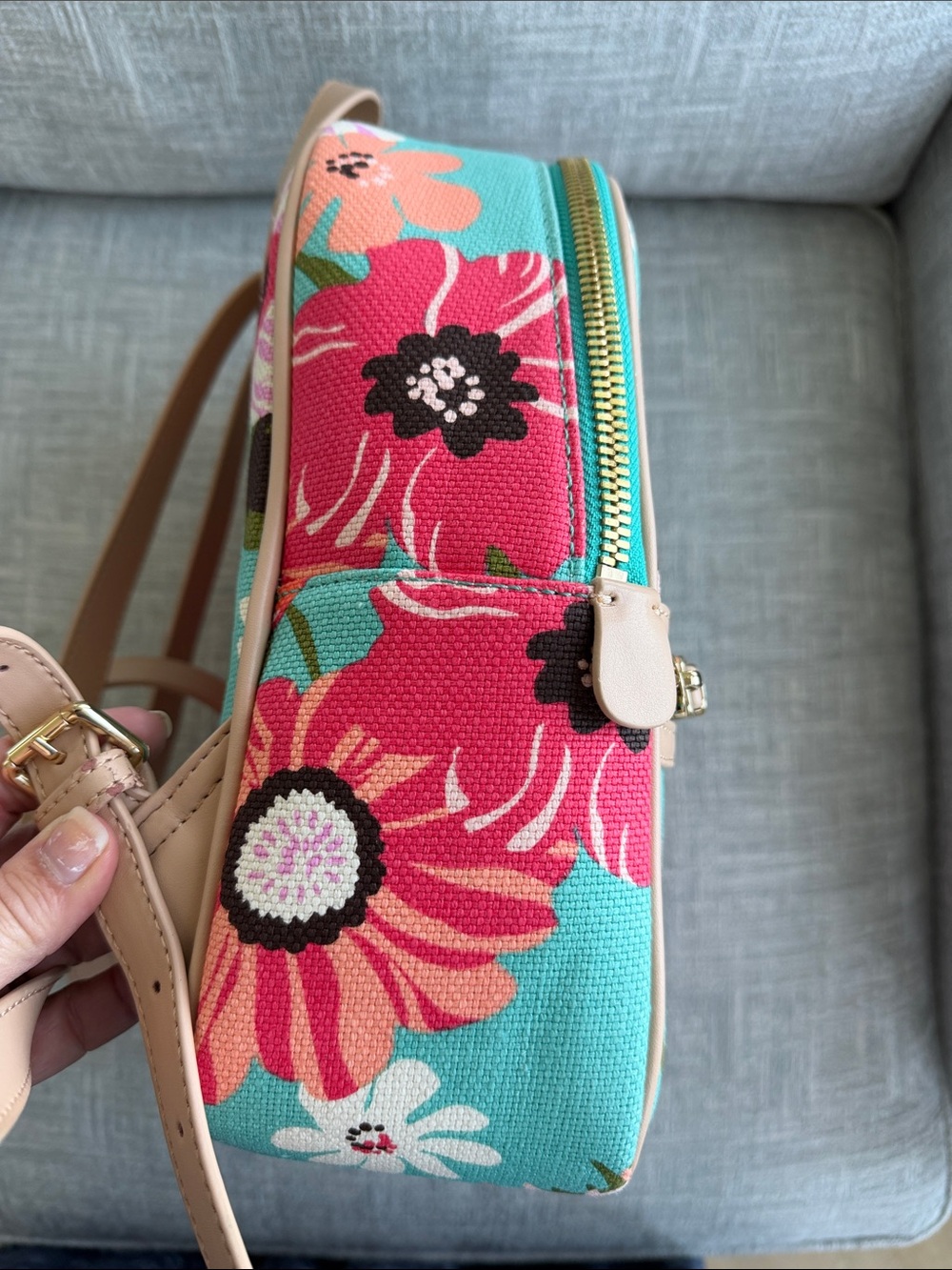 Spartina 449 Chloe Backpack Floral Linen Structured Coastal Beachy - Picture 5 of 11